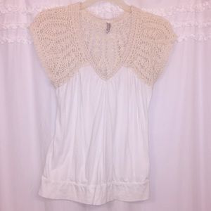 Old Navy, white cotton blouse with crochet